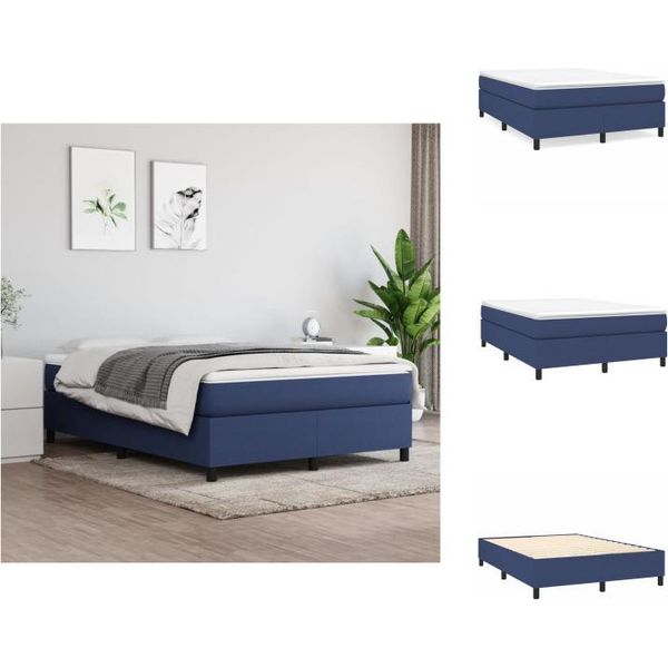 Vidaxl Letto Boxspring Blu 140X200 Cm In Tessuto - Letti E Strutture Letto-image