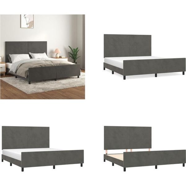 Vidaxl Giroletto Con Testiera Grigio Scuro 160X200 Cm In Velluto - Giroletto Con Testiera - Giroletti Con Testiera - Cornice Letto - Letto Con Testiera-image