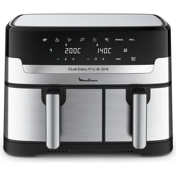 Moulinex Dual Easy Fry EZ905D20 Friggitrice Doppia 8,3 L Indipendente 2450 W Friggitrice Ad Aria Calda Nero Acciaio Inox-image