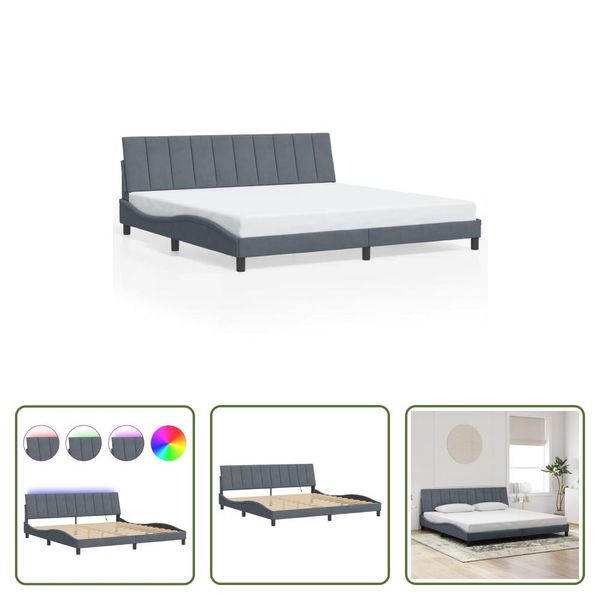 The Living Store Struttura Letto Con Luci Led Grigio Scuro 200X200 Cm In Velluto-image