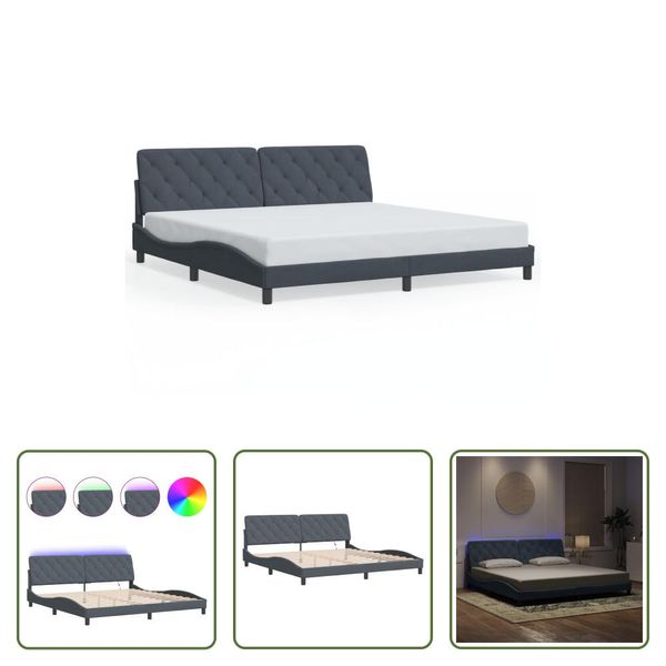 The Living Store Struttura Letto Con Luci Led Grigio Scuro 200X200 Cm In Velluto-image