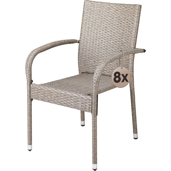 Casaria® Set 8 Sedie Da Giardino In Polyrattan Impilabili Regolabili Con Portata Di 160 Kg Per Balcone Terrazza Sedia Esterno Sedia Da Tavolo-image