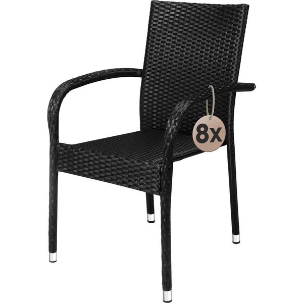 Casaria® Set 8 Sedie Da Giardino In Polyrattan Impilabili Regolabili Con Portata Di 160 Kg Per Balcone Terrazza Sedia Esterno Sedia Da Tavolo-image