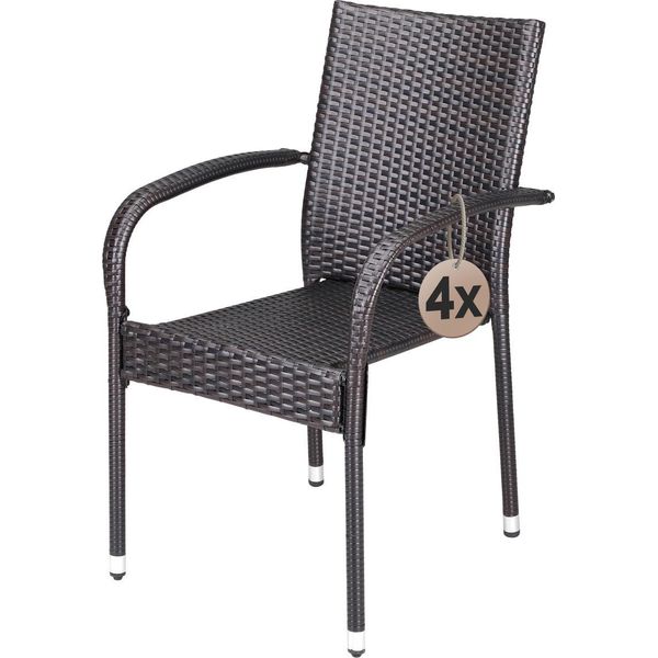 Casaria® Set 4 Sedie Da Giardino In Polyrattan Impilabili Regolabili Con Portata Di 160 Kg Per Balcone Terrazza Sedia Esterno Sedia Da Tavolo-image