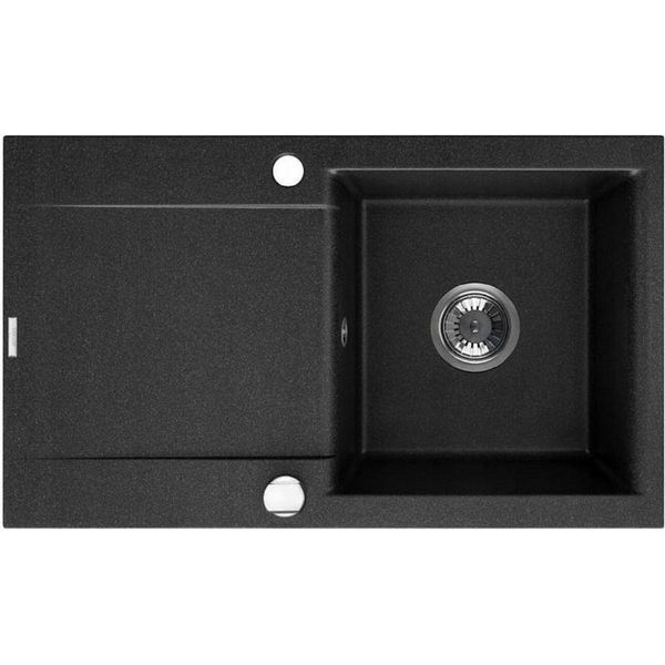 Lavello Qls 76X44 Cm Con Sgocciolatoio Siphon Reversibile - Luna Black 11185-image