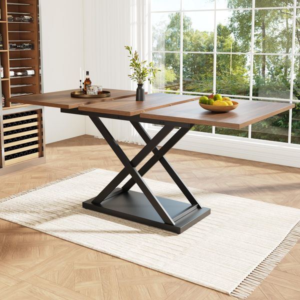Flieks Tavolo Da Pranzo Tavolo Da Cucina Allungabile, Tavolo Da Pranzo Tavolo Da Sala Da Pranzo Rettangolare, Tavolo Con Gambe In Metallo, Tavolo Da Lavoro, 120/160X80X75 Cm, Marrone-image