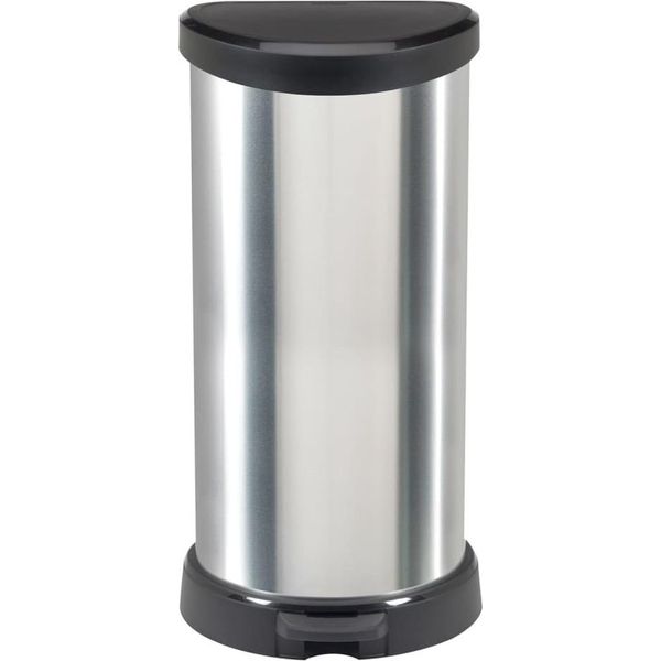 Cestino Curver Deco Bin, 40 Litri, Argento/Nero, Per Rifiuti, Con Pedale-image