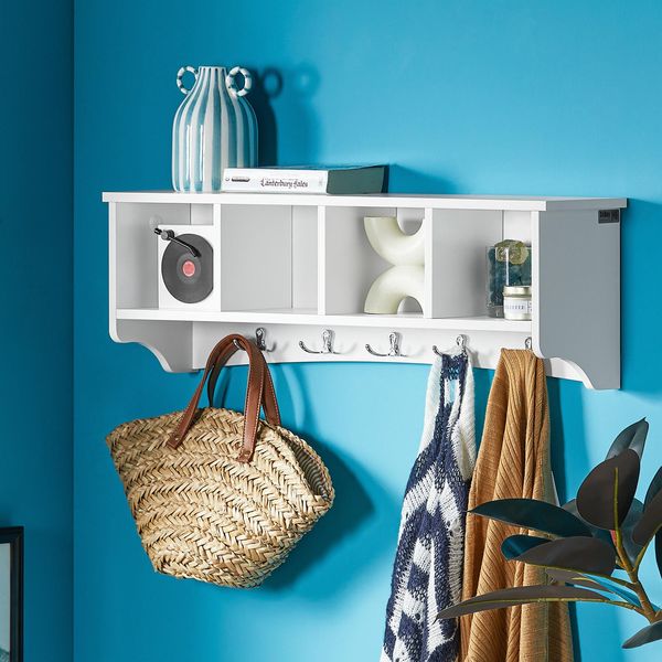 Sobuy Appendiabiti Da Parete Ganci Da Parete Scaffale Da Bagno Con 5 Ganci Bianco, L 72 Cm FRG48-L-W-image