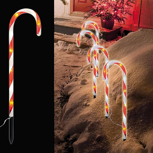 Set Di 4 Bastoni Luminosi Da Giardino A Led A Forma Di Bastoncino Di Zucchero Ip 44-image
