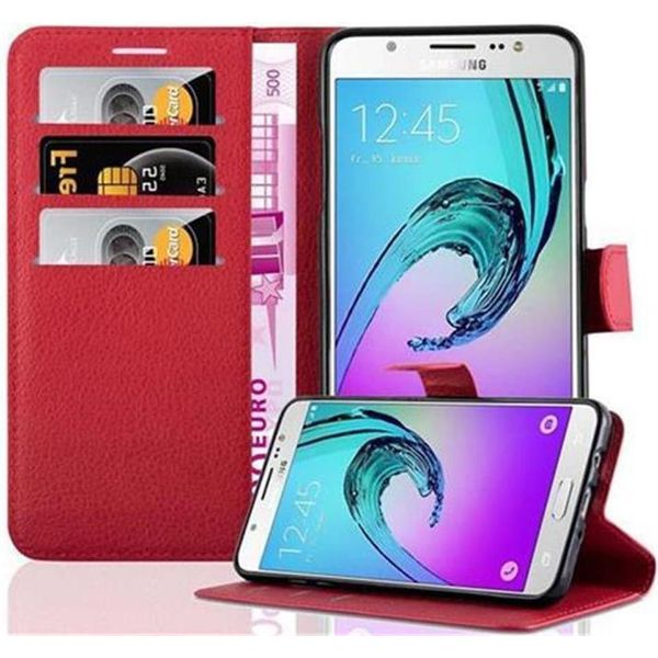 Cadorabo Custodia Per Samsung Galaxy J7 2016 Custodia Protettiva In Rosso Custodia Per Cellulare Cover Chiusura Magnetica-image
