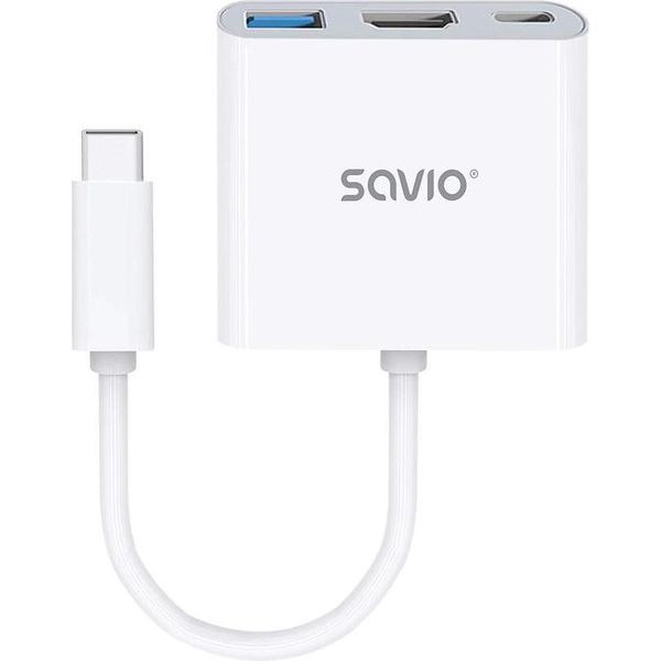 Savio AK-48 Usb Typ C - Hdmi, Usb 3.0, Pd, Usb Type-C Bianco - Hub - Schede/Adattatori Di Interfaccia Usb 3.0-image