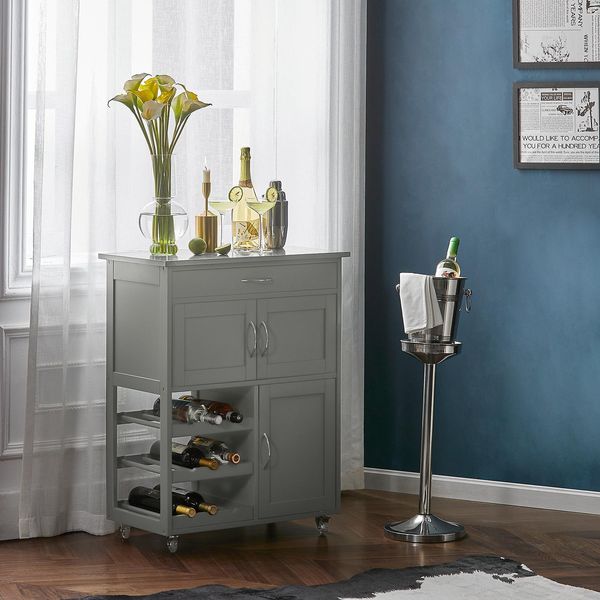 Sobuy Carrello Portavivande Con Rotelle Carrello Da Cucina Con Piano Di Lavoro Carrello Con Cassetti, Portabottiglie Isola Da Cucina Per Sala Da Pranzo Da Esterno Grigio Chiaro FKW45-HG-image