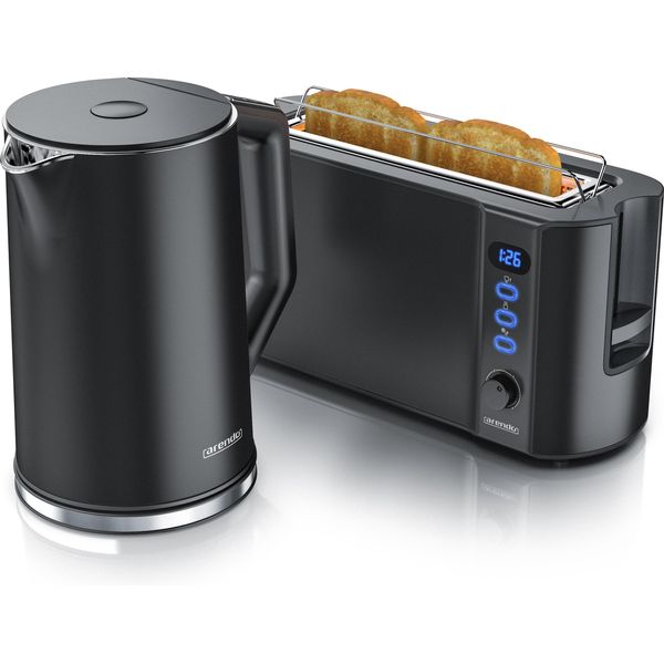 Set Da Colazione Arendo, Bollitore Con Impostazione Della Temperatura, Acciaio Inox, 2200W, 1,5L + Tostapane 2 Fette, Fessura Lunga Tostapane 2 Fette, Fessura Lunga, 1000W, Nero-image