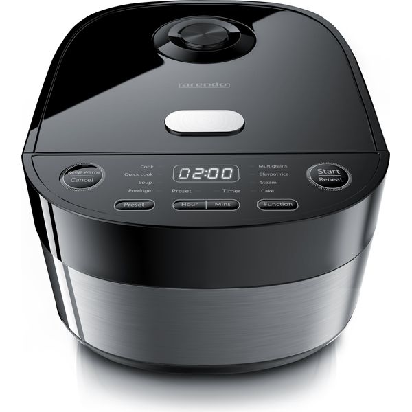 Arendo - Cuociriso Digitale E Vaporiera 4L, Multi-Cucina 800W, 4 Litri Per Un Massimo Di 8 Persone, Preparazione Rapida, Funzione Keep Warm, Incluso Inserto Per Vaporiera, Cucchiaio E Misurino, Nero-image