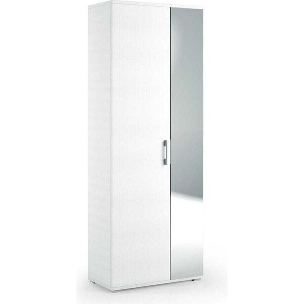Mobile Multiuso Per Il Bagno H 195Cm Bianco Con 1 Anta E Specchio-image