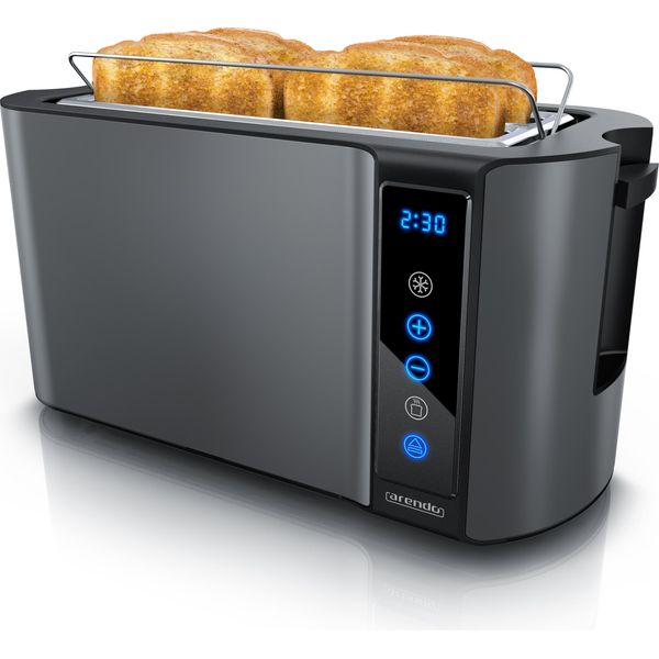 Tostapane A Fessura Lunga Arendo Con 2 Camere Di Tostatura E Attacco Per Panini, Alloggiamento Isolato Termicamente, Display, Touch, Grigio-image