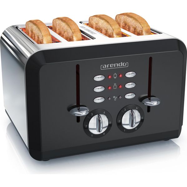 Arendo - Tostapane Automatico 4 Fette In Acciaio Inox - Fino A Quattro Fette Per Sandwich E Toast - Livello Di Doratura 1-6 - Funzione Di Riscaldo E Scongelamento - Vassoio Raccogli Briciole - 1630 Watt - Gs-image