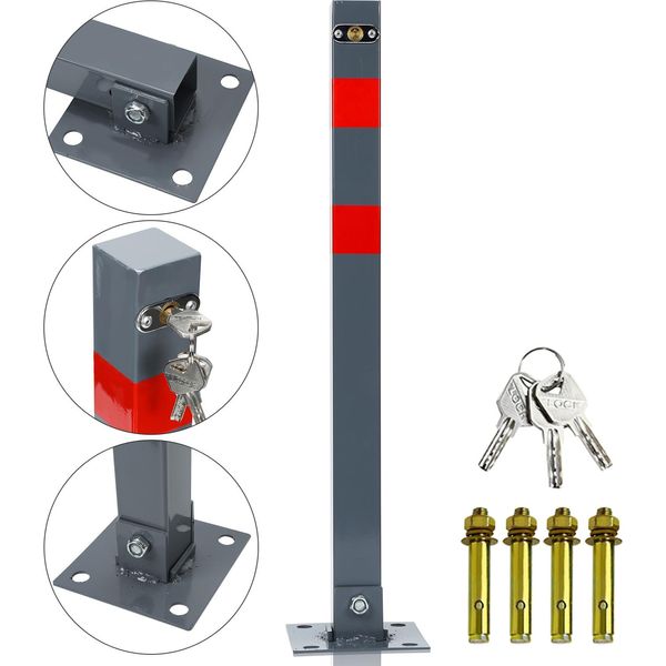 Yakimz Barriera Post, 1X Set, Barriera Universale Pieghevole Per Parcheggio, Catena Di Barriera Post Parcheggio, Incluso-image