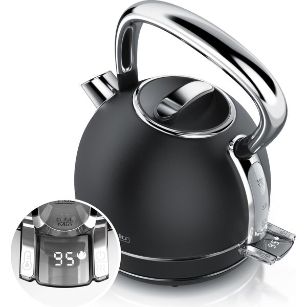 Bollitore Arendo Con Impostazione Della Temperatura, 1,7 L, 2200 W, Acciaio Inox Stile Vintage Retrò, Protezione Contro Il Surriscaldamento E L'ebollizione A Secco, Nero-image