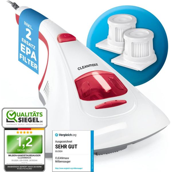 Aspiratore Manuale Cleanmaxx Per Acari Della Polvere Con Luce UV-C 300W Bianco/Rosso Incl. 2 Filtri Di Ricambio *B-Merci*-image