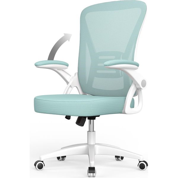 Sedia Da Ufficio - Seduta Ergonomica - Sedia Con Braccioli Ribaltabili A 90° - Supporto Lombare - Altezza Regolabile - Verde-image