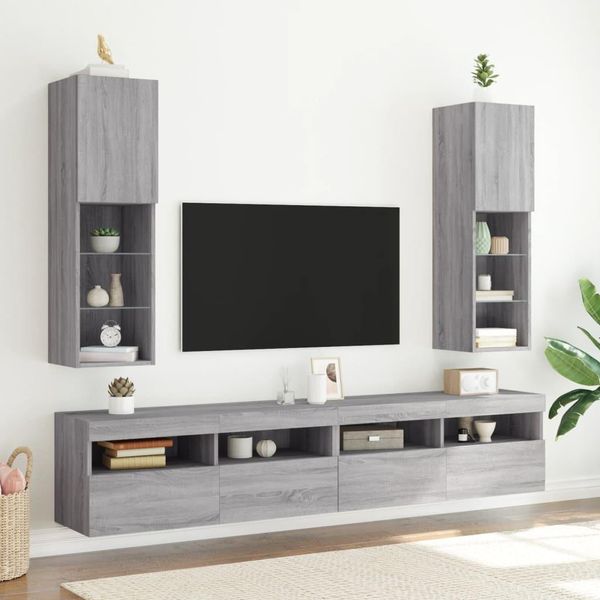 Maison Exclusive - Mobile Tv Con Luci Led 2 Pz. Grigio Sonoma 30,5X30X102 Cm-image