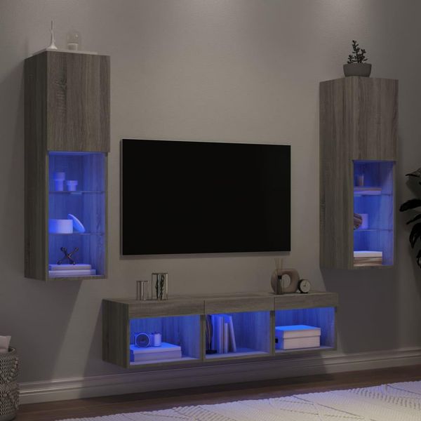 Maison Exclusive - Mobili Tv A Muro Con Led 5Pz Grigio Sonoma In Legno Multistrato-image
