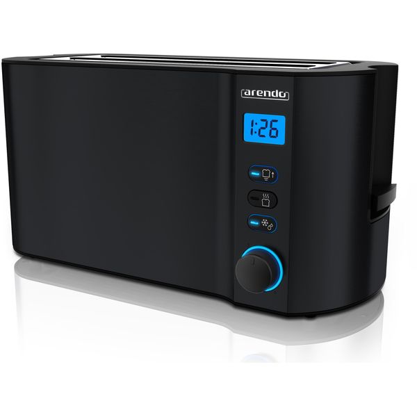 Tostapane Arendo, 2 Fessure Lunghe, Per 4 Fette, 1500 W, Fessura Lunga, Attacco Per Panini, Involucro Termoisolante, Display, Nero-image