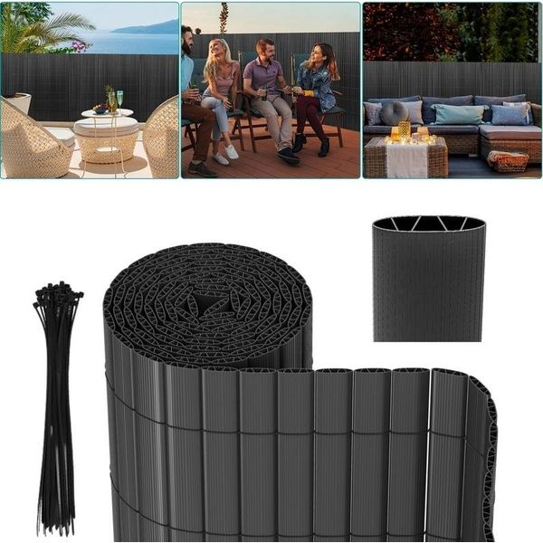 Aopunly Pvc Privacy Screen Schermo Privacy Per Recinzione Giardino Resistente Alle Intemperie Grigio 100X900Cm-image