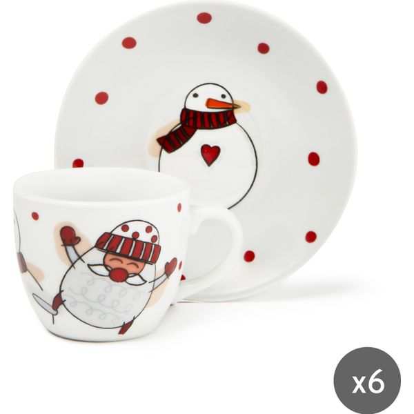 Excelsa Set Di 6 Tazze Da Espresso Con Piattini Pupazzo Di Neve In Porcellana 9 Cl Colorato-image
