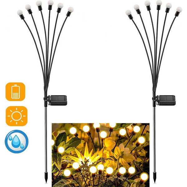 2 Pezzi Illuminazione Solare Da Giardino Lucciola Con 6 Led Picchetto A Terra, Lampada Solare Da Esterno Impermeabile IP65, Illuminazione Decorativa Giardino Cortile Balcone, Bianco Caldo-image
