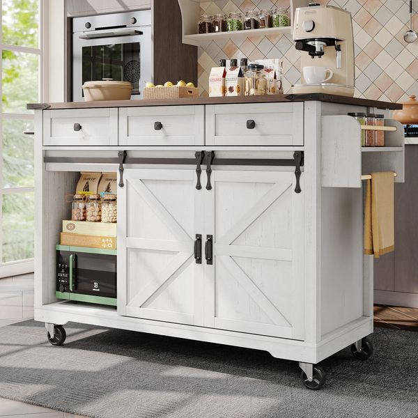 Carrello Da Cucina A Isola Abrihome Con Piano Di Lavoro Estraibile, Carrello Di Servizio Su Rotelle-140X73X94Cm-image