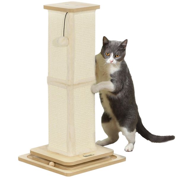 Pawhut Tiragraffi 3 In 1, Tiragraffi Da 67 Cm, Tiragraffi Per Gatti In Sisal Con Palla Da Gioco, Tiragraffi Per Gatti, Tiragraffi Per Gatti, Per Interni, In Rovere-image