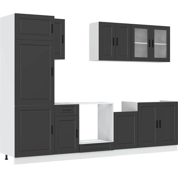 Vidaxl Set Di Armadietti Da Cucina Da 8 Pezzi Porto In Legno Nero-image