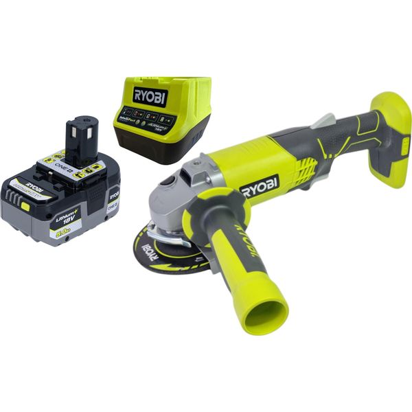 Smerigliatrice Angolare A Batteria Ryobi R18AG-0 18 V One+ 115 Mm + 1X Batteria 5,0 Ah + Caricabatteria-image