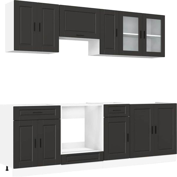 Vidaxl Set Di Armadietti Da Cucina Da 8 Pezzi Porto In Legno Nero-image