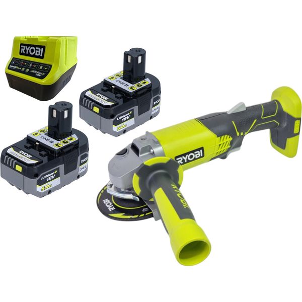 Ryobi R18AG-0 Smerigliatrice Angolare A Batteria 18 V One+ 115 Mm + 2X Batteria 5,0 Ah + Caricabatteria-image