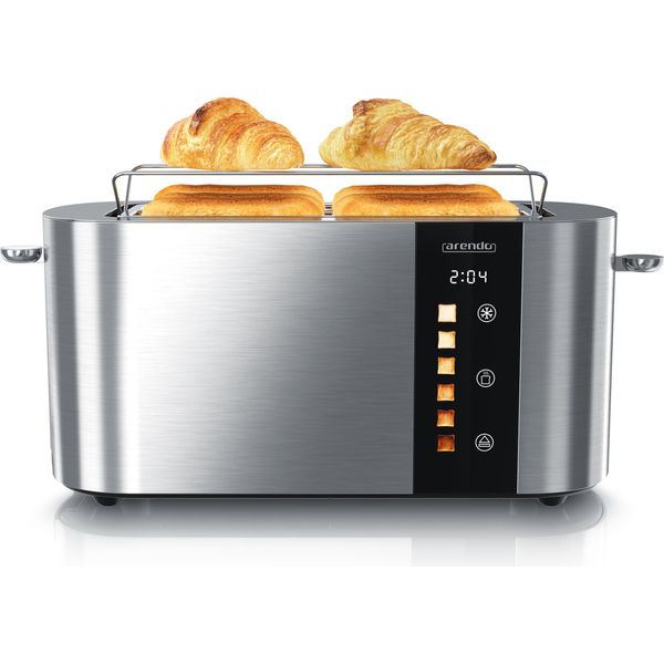 Tostapane Arendo 4 Fette, Tostapane A Fessura Lunga, Fessura Lunga, Acciaio Inox, 1500W, Display Con Indicatore Del Tempo Residuo, Portapane, Funzione Di Scongelamento, Alloggiamento Termoisolante, Display Touch, Argento-image