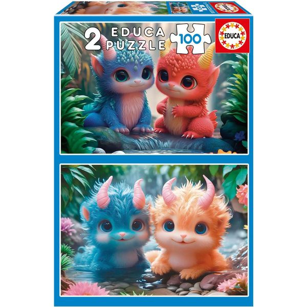 Puzzle - Educa - Cute Monsters - 2 X 100 Pieces - For Children Aged 8 And Over - Cartoon Theme-image