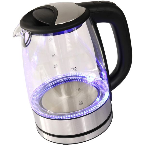 Bollitore Elettrico Deski In Acciaio Inox In Vetro Con Presa A Batteria Da 1,7 Litri Illuminazione A Led-image