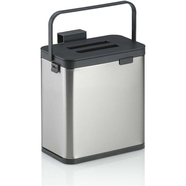 Cestino Per Rifiuti, Per Gft, Acciaio Inox, Plastica, Nero, Grigio, 2,1 L, Kela | Plata-image