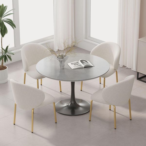 Set Di 4 Sedie Da Sala Da Pranzo Merax, Con Gambe Color Oro, Sedia Da Sala Da Pranzo, Sedia Imbottita, Sedie Da Cucina, Sedia Da Salotto, Sedia Da Toilette, Ciniglia, Beige-image