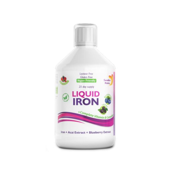 Swedish Nutra Liquid Iron - Ferro - Complesso Vitaminico B - Riduce La Stanchezza - Rafforza Il Sistema Immunitario - Gusto Naturale Di Frutta - 500 Ml-image