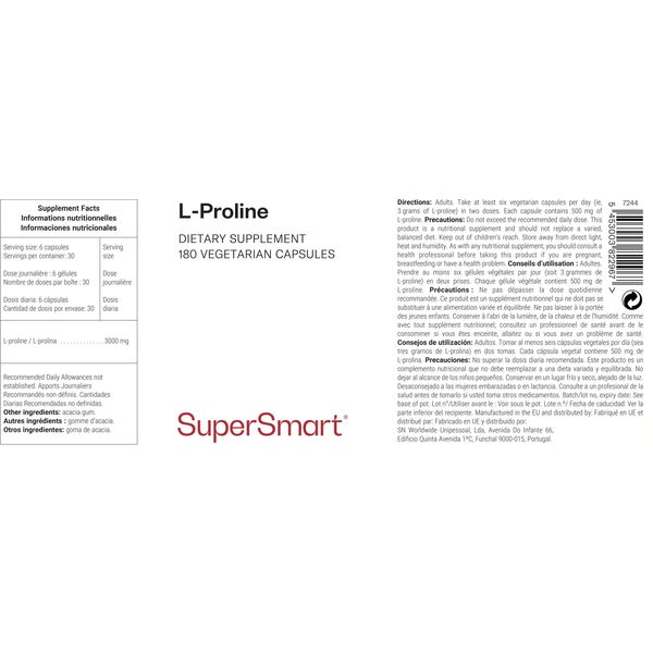Supersmart L-Proline 500 Mg Dietary Supplement - 180 Caps. Veg.-image