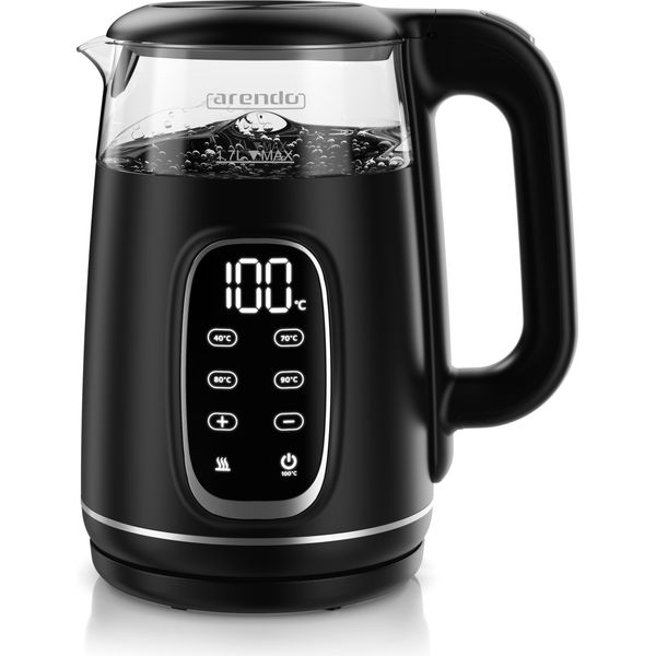 Bollitore Arendo Con Impostazione Della Temperatura 40° - 100 °C E Display, Vetro E Acciaio Inox, Doppia Parete, 1,7 L, 2200 W, Visualizzazione Della Temperatura In Tempo Reale, Incrementi Di 5°C, Mantenimento In Caldo Per 120 Min, Senza Bpa-image