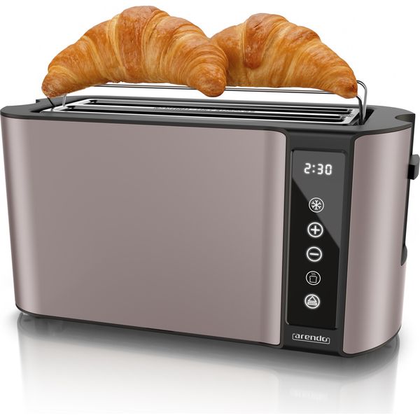 Tostapane Arendo 4 Fette In Acciaio Inox A Fessura Lunga, Tostapane A Fessura Lunga, Involucro A Doppia Parete Isolato Termicamente, Display Con Indicatore Del Tempo Residuo, 1500W, Pannello A Sfioramento, Attacco Per Panino-image