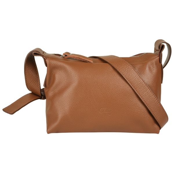 UmhäNgetasche Cluty, Damen, Gr. B/H/T: 26Cm X 18Cm X 12Cm Onesize, Cognac, Leder, Leicht GläNzend, Unifarben, Taschen UmhäNgetasche, Echt Leder, Made In Italy-image