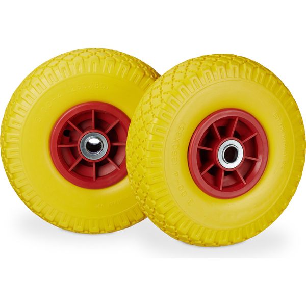 Relaxdays 8 X Ruote Per Carrelli Manuali Pu 3.00-4 Giallo-Rosso-image