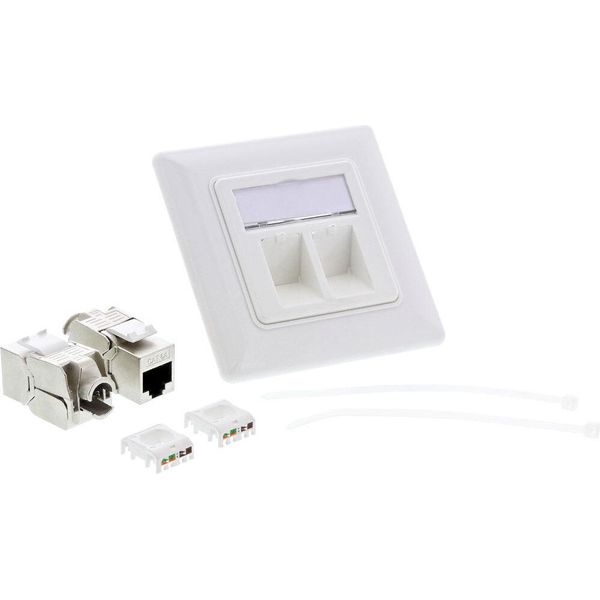 Inline® Scatola Prese Cat.6A Max. 10 Gbit/S, 2X RJ45 F Snap-In Inclusi, Bianco-image