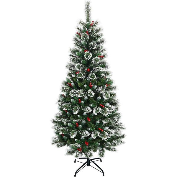 Costway Albero Di Natale Artificiale Da 180 Cm Con Bacche Rosse, Albero Di Natale Innevato Con Supporto In Metallo, Albero Di Natale In Pvc Con Aghi, Albero Di Natale Artificiale-image